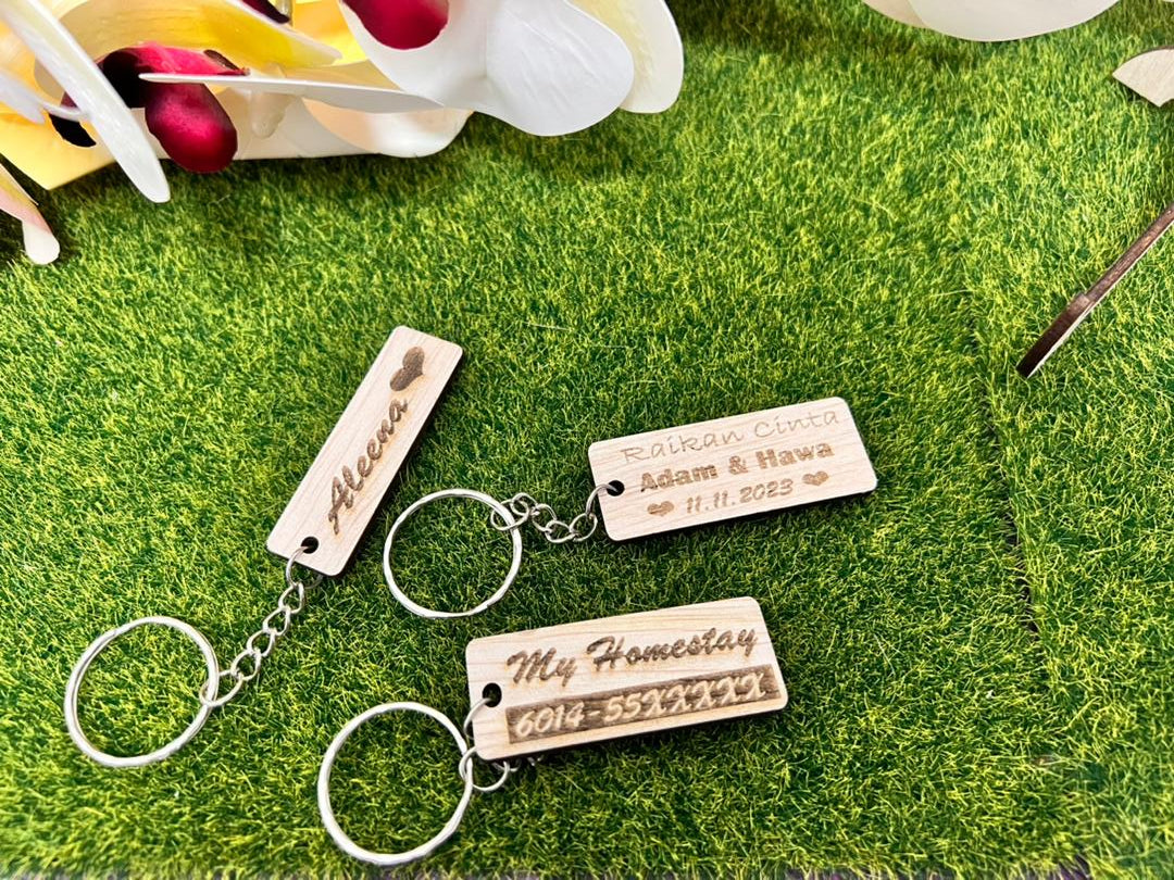 Ukiran Tersuai Rantai Kunci Kayu | Keychain Ukiran Kayu